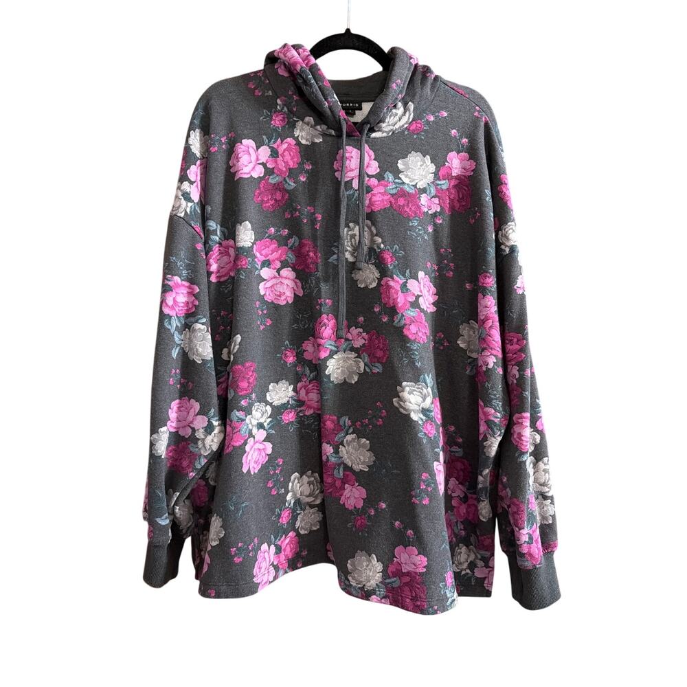 Torrid Women's Plus Size Gray & Pink Floral Pullover Hoodie Sweatshirt Size 3 3X